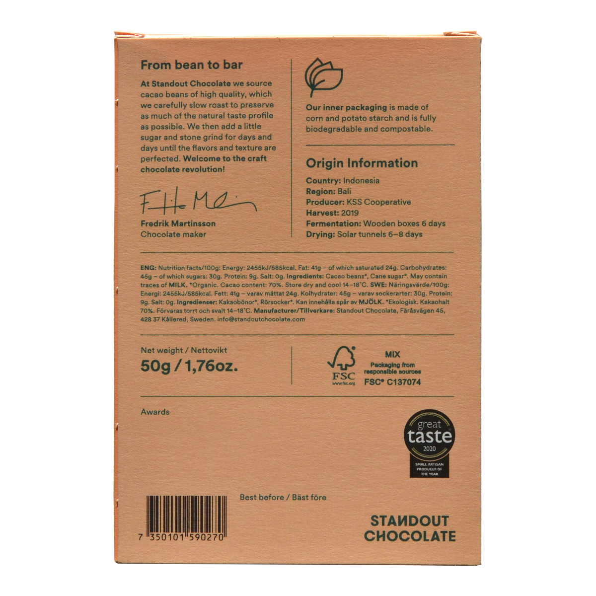 Standout Indonesia Bali 70%, 50g