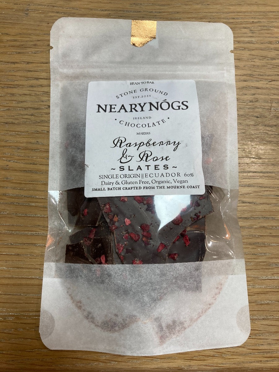 NearyNógs Slates Raspberry & Rose - 60% Dark Chocolate with Raspberry and Rose Petals, 80g