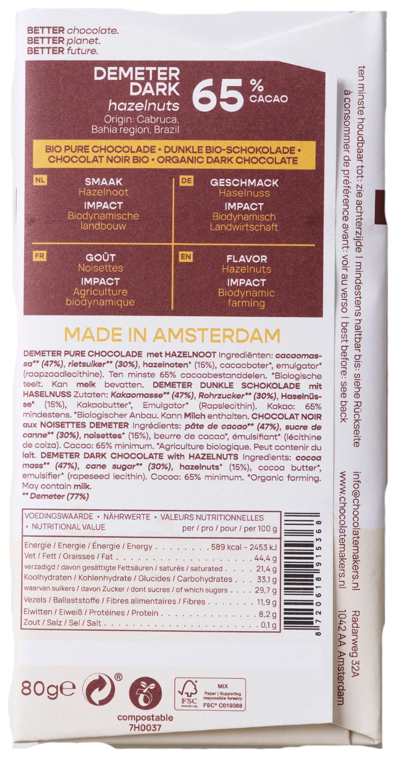 Chocolate Makers Brazil 65% Hazelnuts, 80g
