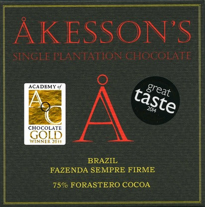 Akesson's 75% Brazil Forastero chocolate, 60g