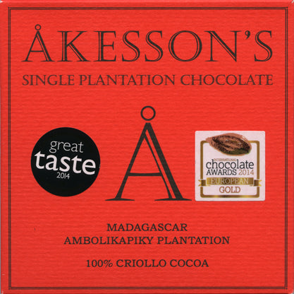 Akesson's Organic Madagascan 100% Criollo Cocoa Chocolate Bar, 60g