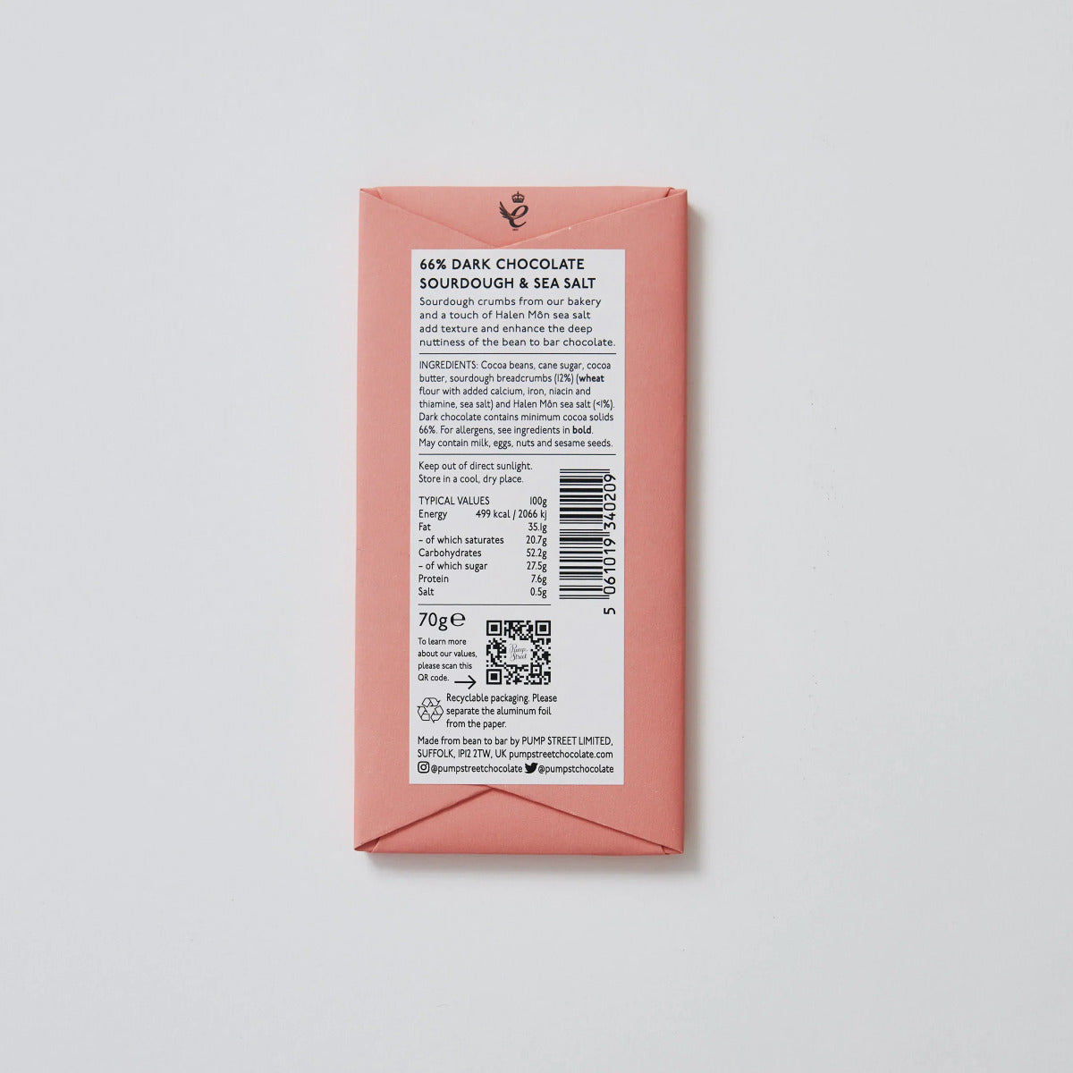Pump Street Sourdough & Sea Salt bar 66%, 70g