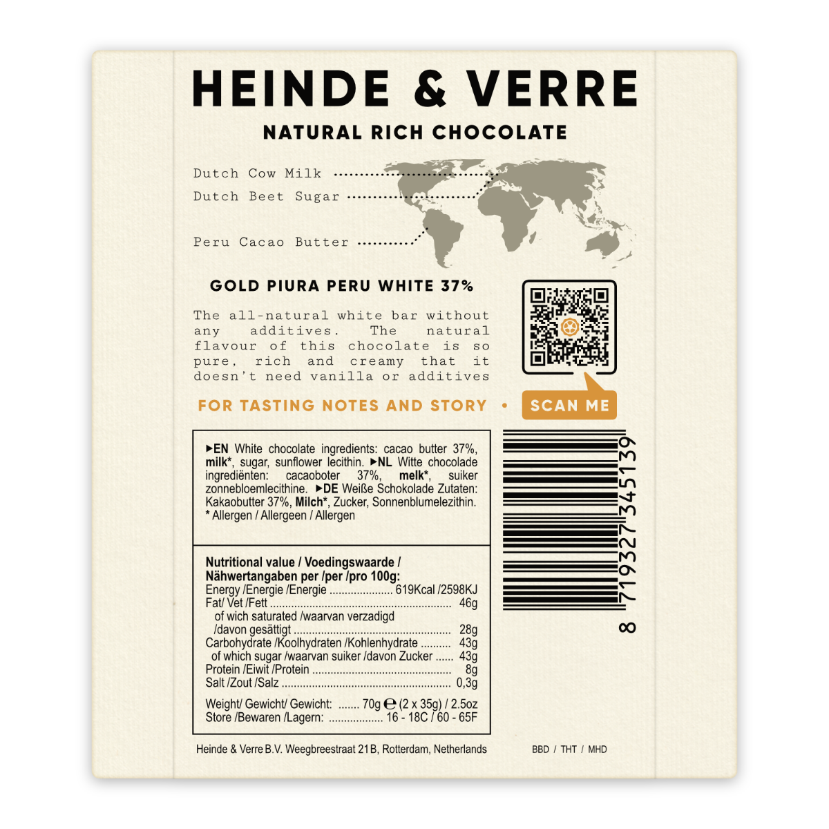 Heinde & Verre Gold Piura Peru, 37% White Chocolate, 70g
