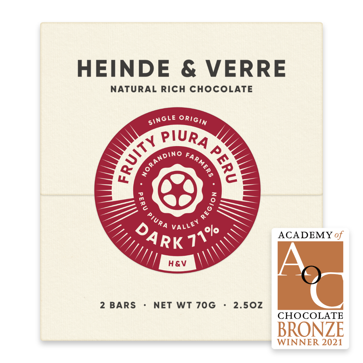 Heinde & Verre Fruity Piura Peru, 71% Dark Chocolate, 70g