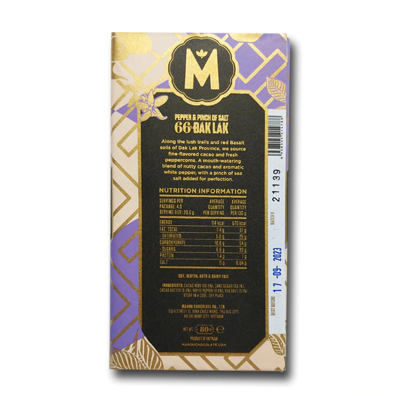 Marou Ɖắk Lắk 66% with Pepper & a pinch of Salt, 80g