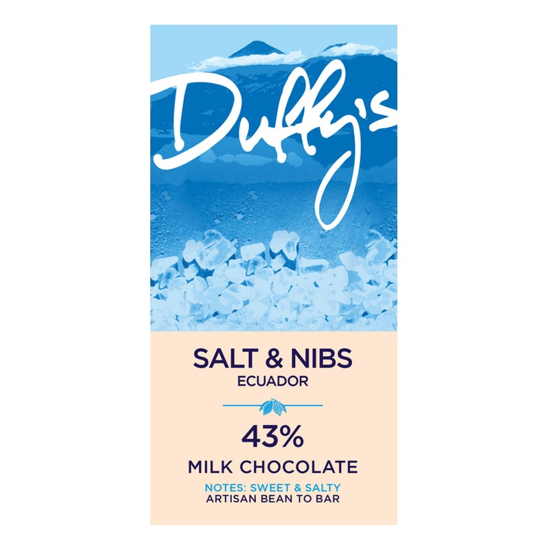 Duffy’s Corazon Del Ecuador Camino Verde 43% Milk Chocolate with Cocoa Nibs & smoked salt, 60g