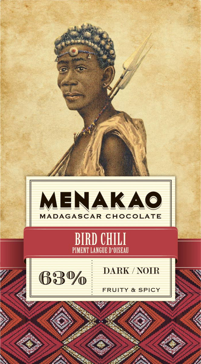 Menakao Dark Chocolate 63% Bird Chilli, 75g