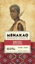Menakao Dark Chocolate 63% Bird Chilli, 75g