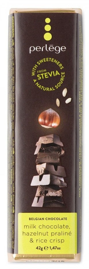 Perlège Milk Chocolate, Hazelnut Praline & Rice Crisp Bar, 42g