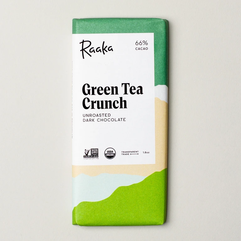 Raaka Green Tea Crunch 66%, 50g