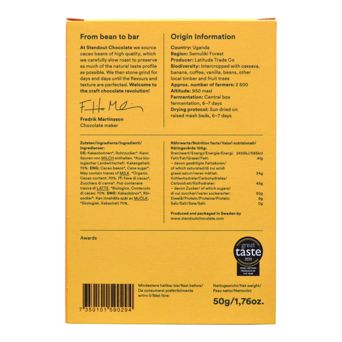 Standout Uganda Semuliki Forest 70%, 50g