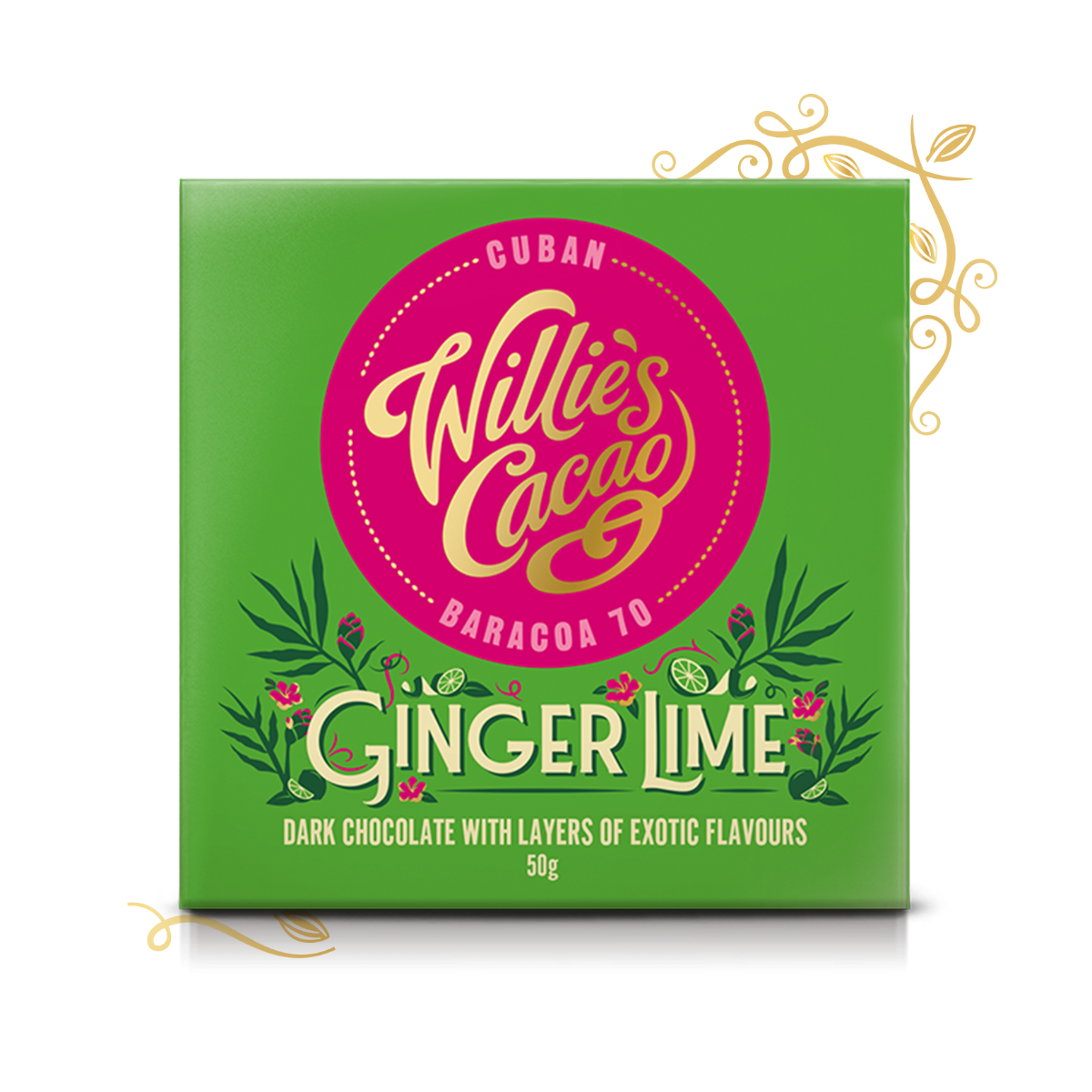 Willie's Cacao Ginger & Lime, 70% cocoa, 50g