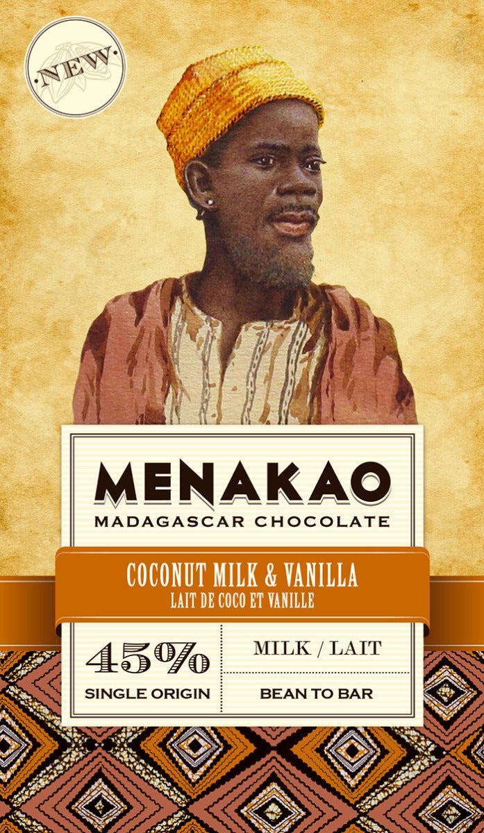 Menakao Milk Chocolate 45% Coconut Milk & Madagascan Vanilla, 75g