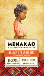 Menakao Dark Chocolate 63% Orange & Cranberry, 75g
