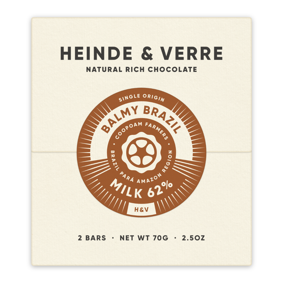 Heinde & Verre Balmy Brazil, 62% Dark Milk Chocolate, 70g