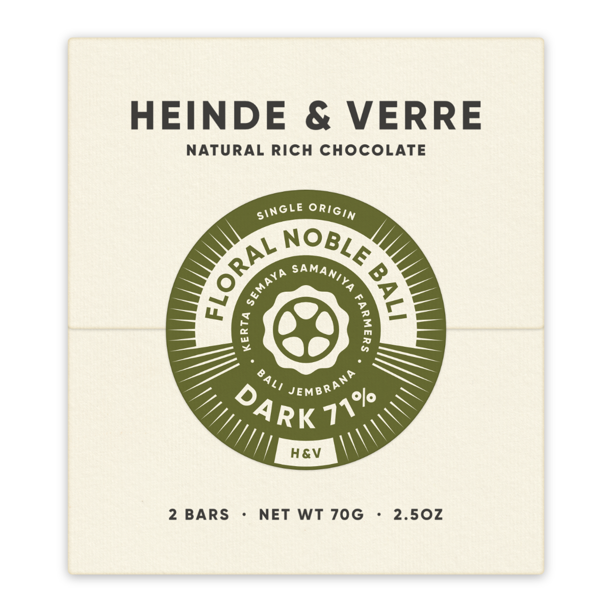 Heinde & Verre Floral Noble Bali, 71% Dark Chocolate, 70g