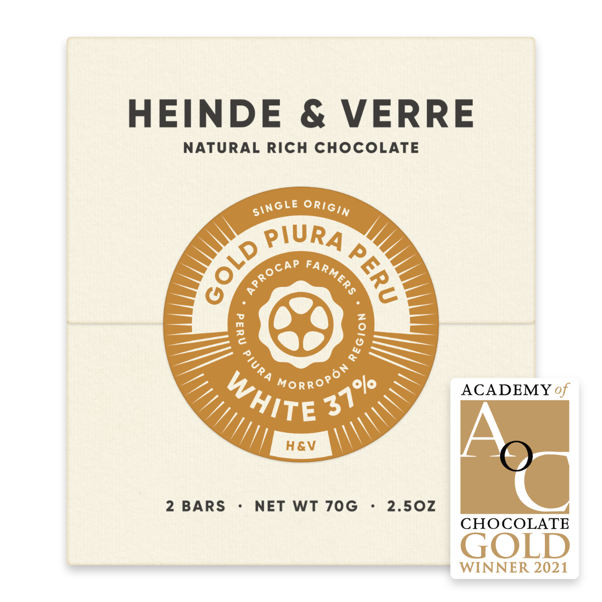 Heinde & Verre Gold Piura Peru, 37% White Chocolate, 70g