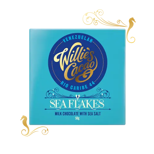 Willie's Cacao Seaflakes, 44% Milk Chocolate with Sea Salt, 50g