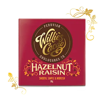 Willie's Cacao Hazelnut & Raisin, 70% cocoa, 50g