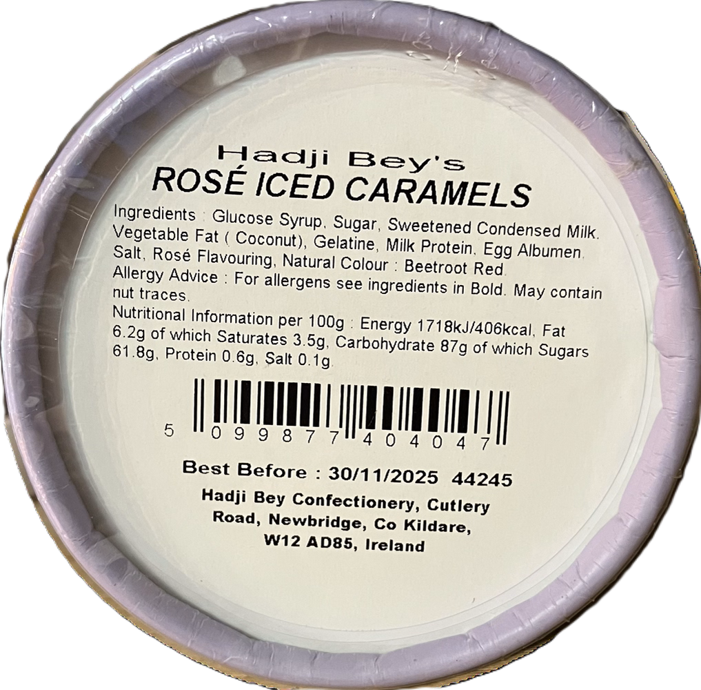 Hadji Bey Original Rose Iced Caramels, 215g Gift Box