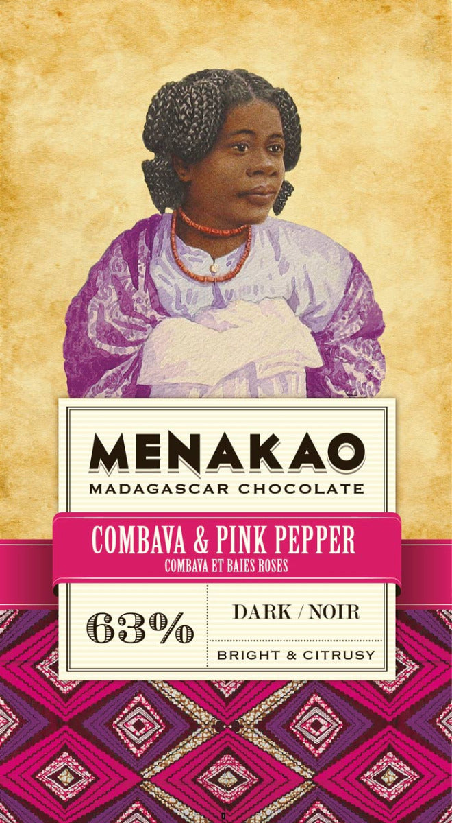 Menakao Dark Chocolate 63% Combava & Pink Pepper, 75g