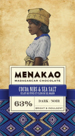 Menakao Dark Chocolate 63% Cocoa Nibs & Seasalt, 75g