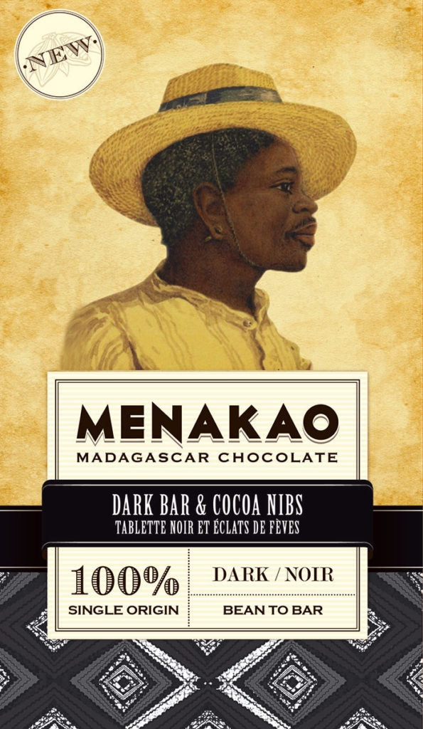 Menakao Dark Chocolate 100% with Cocoa Nibs, 75g