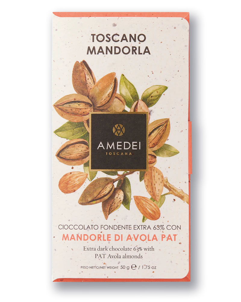 Amedei Dark Chocolate with Almonds 63%, 50g