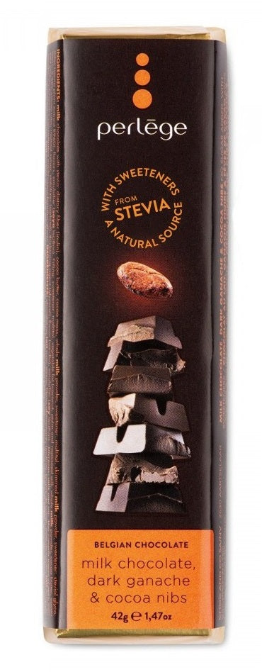 Perlège Milk Chocolate & Dark Ganache & Cocoa Nibs Bar, 42g
