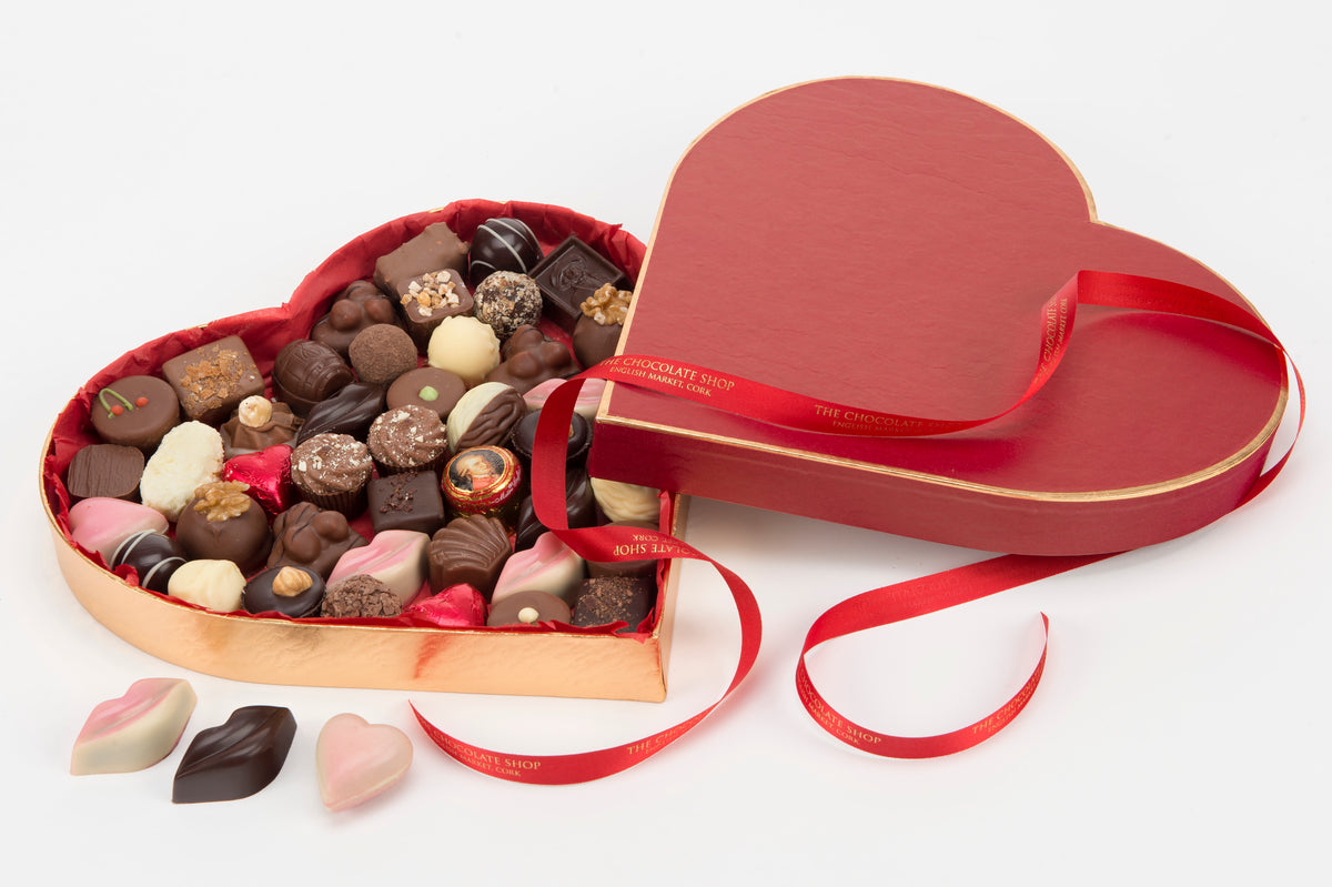Large Velvet Heart Box with Valentines Chocolates